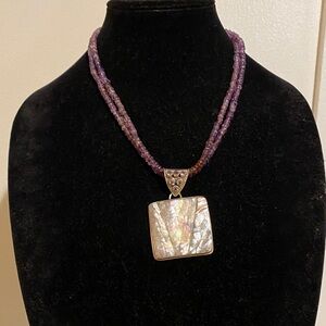 Amethyst stone necklace with 925 abalone pendant